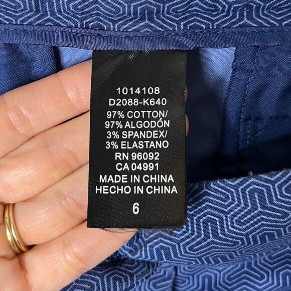 Hilary Radley Womens Cropped Dress Pants 6 Blue Geometric Print Slim Leg Stretch - Picture 5 of 7